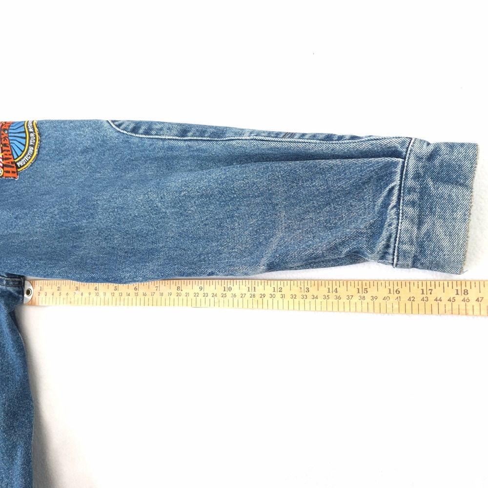 Calvin Klein Denim Jacket Blue L Harley Davidson Biker Trucker Vintage Patched - Picture 10 of 16